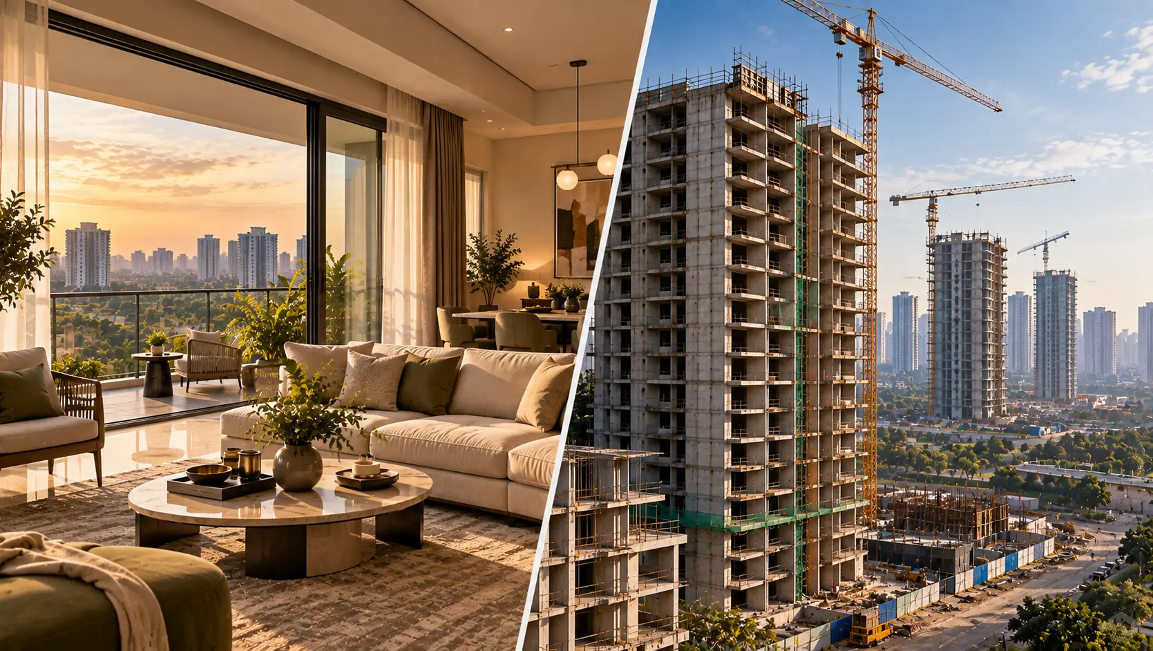 Under construction flats in Siddharth Vihar: new high-rise and highway corridor in Ghaziabad