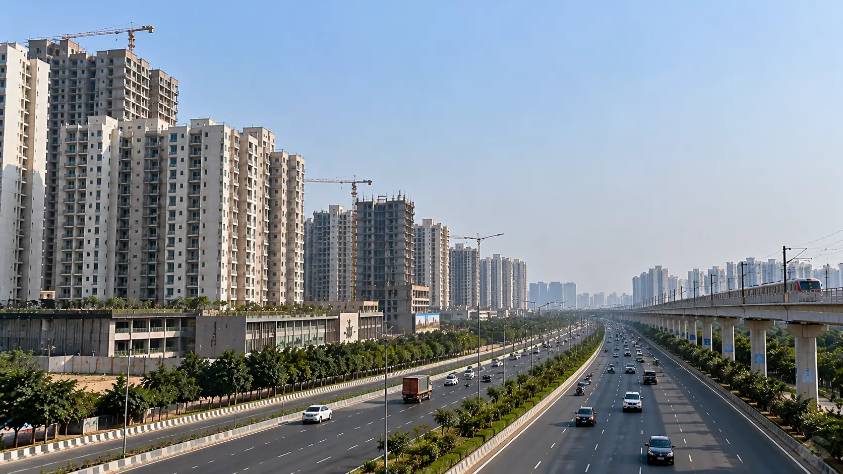 Siddharth Vihar real estate on the expressway corridor: high-rise towers beside metro and NH-24