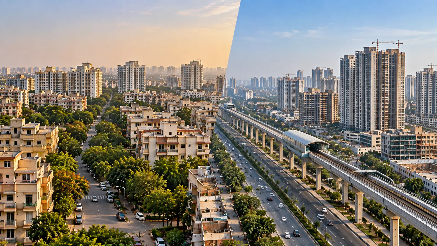 Siddharth Vihar vs Indirapuram: newer towers and metro on one side, settled neighbourhood on the other