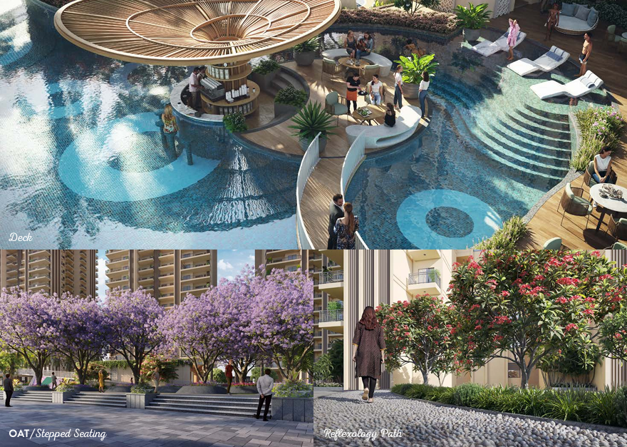 Gaur NYC Residences at Wave City, Ghaziabad featuring premium high-rise towers, 118-metre resort pool, 61,500 sq.ft Club Madison, Central Park landscapes and luxury 4 BHK residences.