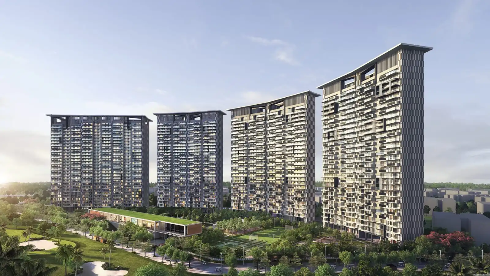 Prateek Canary Sector 150 Noida golf-course-facing luxury apartments and penthouses with curved tower design and double-decker clubhouse