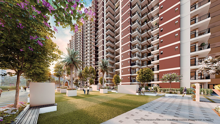 Modern high-rise towers of Vayu Windpark Rearco Select in Greater Noida West with landscaped open spaces